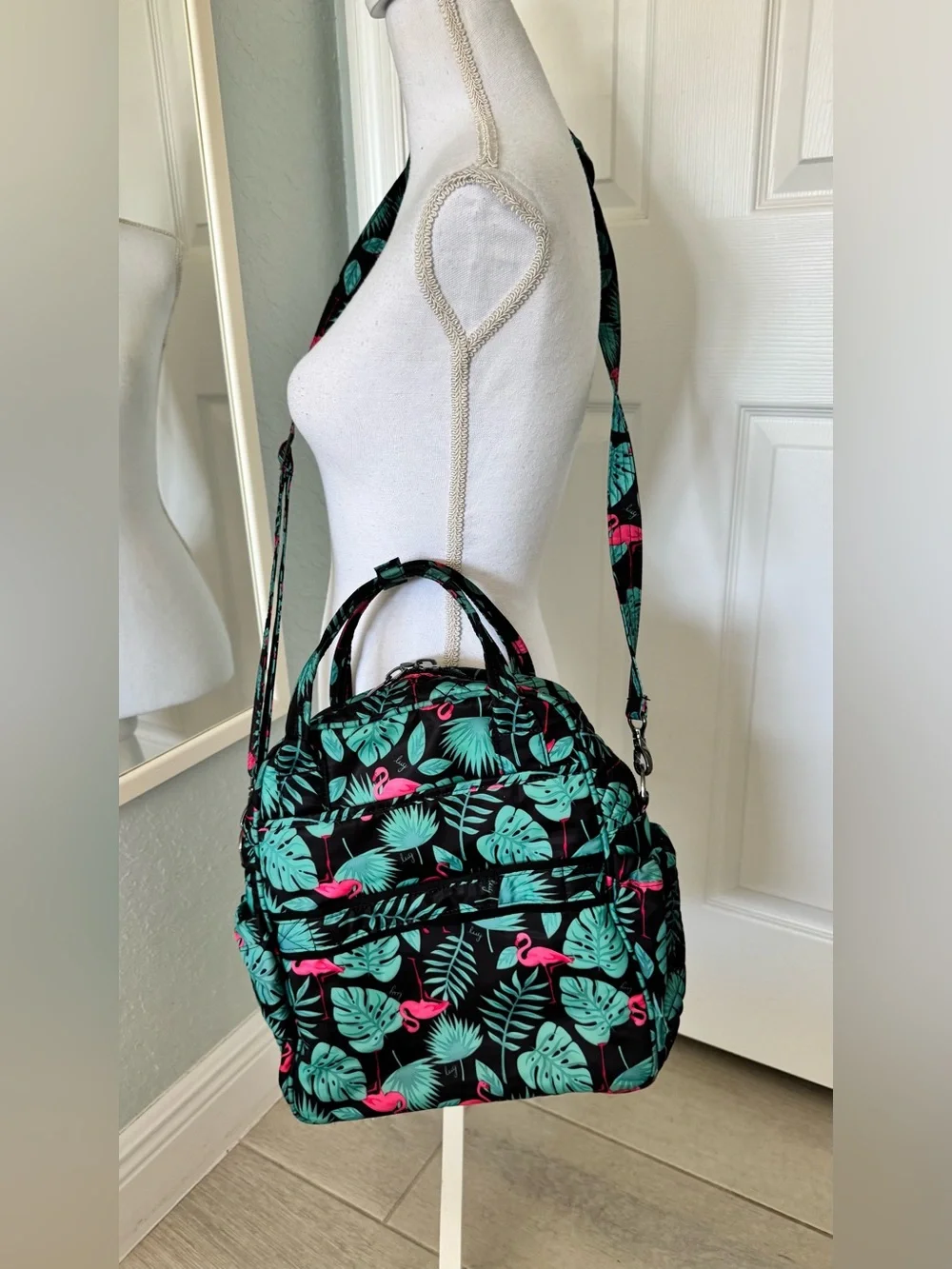 Lug Mini Puddle Jumper Flamingo Black Tropical Travel Tote Bag Discontinued